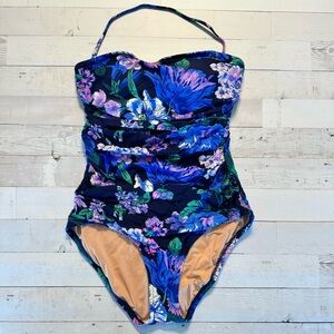 NWT J. Crew Ruched bandeau floral one-piece swimsuit, size 10